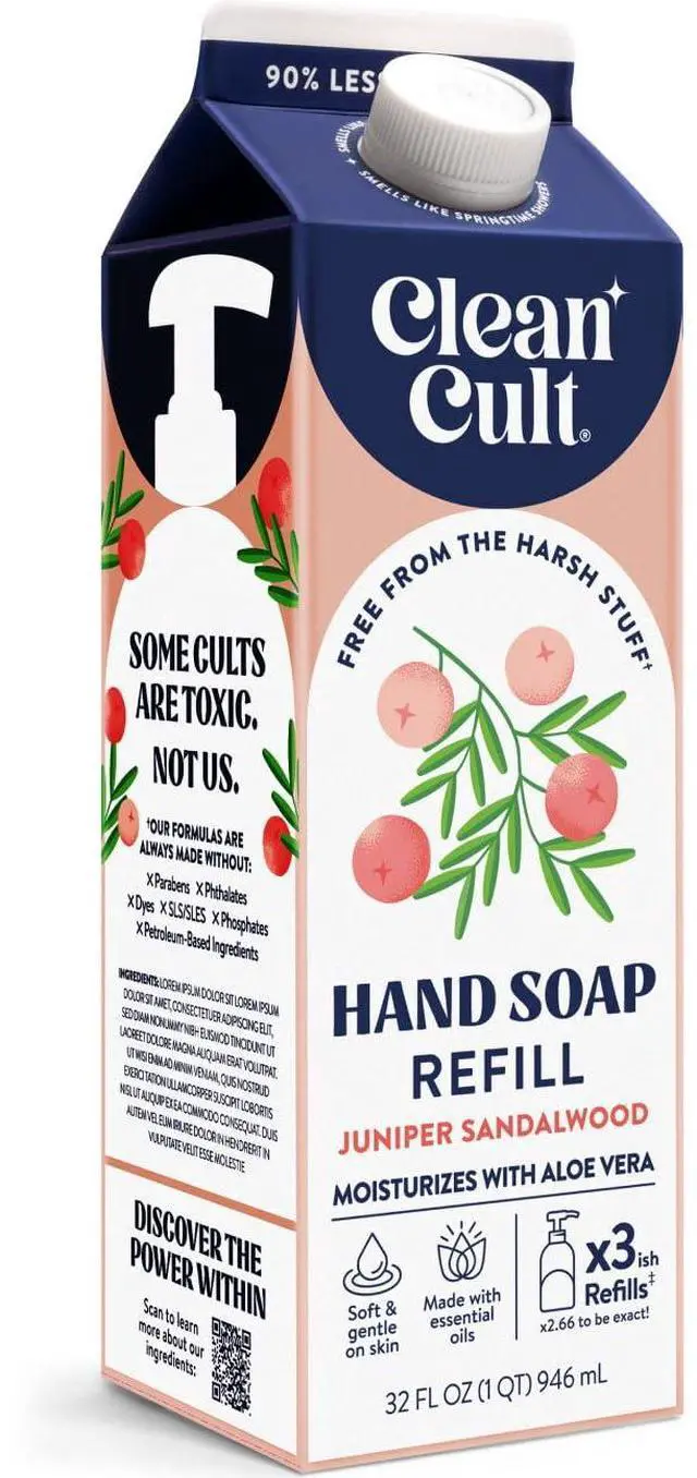 Main image of Cleancult Liquid Hand Soap Refill - Juniper Sandalwood - Gentle On Sensitive Skin - Made with Aloe Vera & Essential Oils - Eco Friendly - Paper-Based Packaging - 32 oz/1 Pack