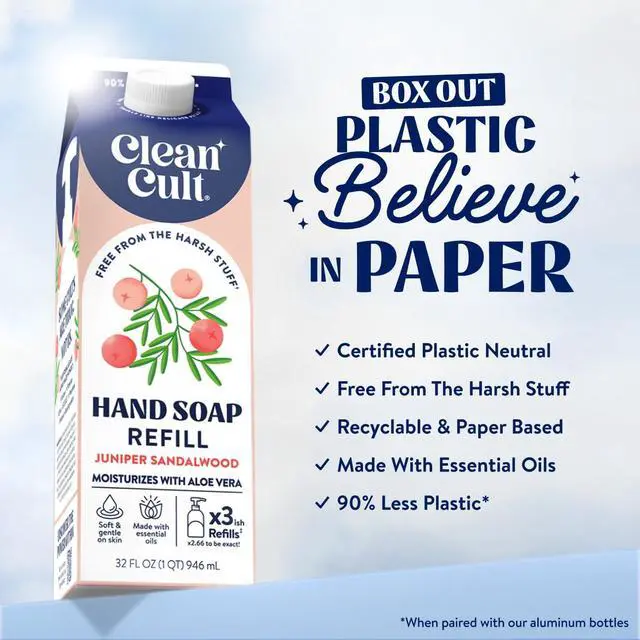 Alt view image 5 of 6 - Cleancult Liquid Hand Soap Refill - Juniper Sandalwood - Gentle On Sensitive Skin - Made with Aloe Vera & Essential Oils - Eco Friendly - Paper-Based Packaging - 32 oz/1 Pack
