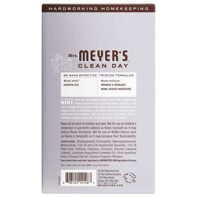 Alt view image 4 of 6 - MRS. MEYER'S CLEAN DAY Dryer Sheets, Lavender, 80 ct