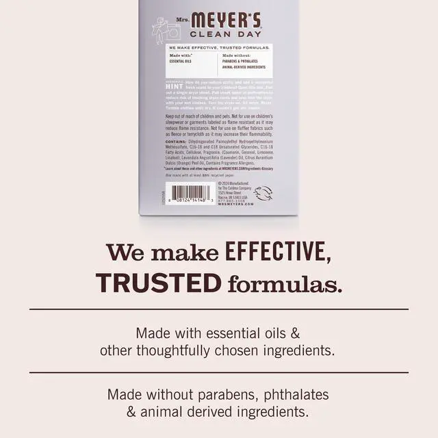 Alt view image 6 of 6 - MRS. MEYER'S CLEAN DAY Dryer Sheets, Lavender, 80 ct