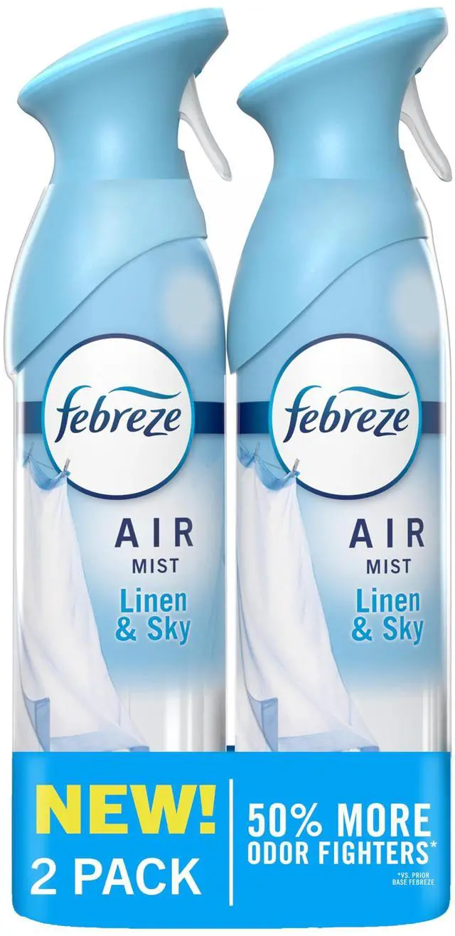 Main image of Febreze Air Mist, Air Freshener Spray, Odor Fighting Room Spray, Deodorizer for Home Bathroom Kitchen Office Apartment Dorm Room Classroom, Linen & Sky Scent, 8.1oz (Pack of 2)
