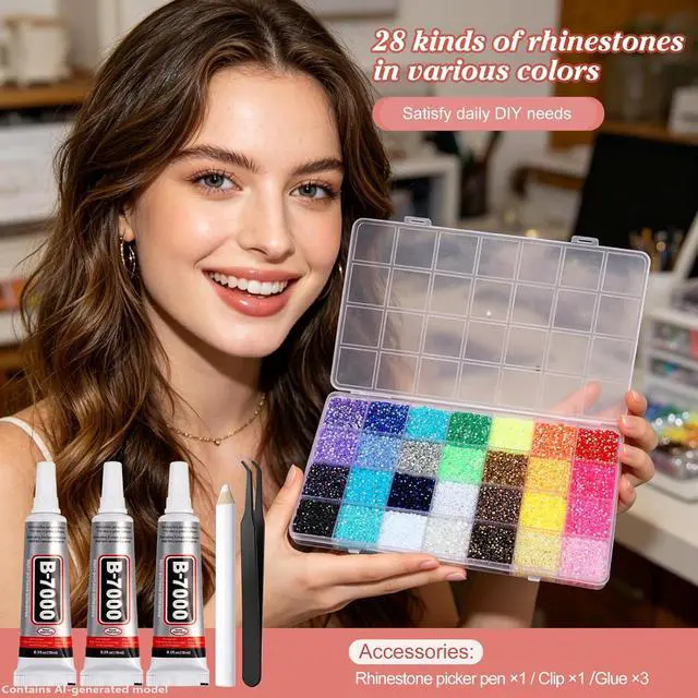 Alt view image 4 of 5 - 36000Pcs Resin Rhinestones 3mm Jelly AB 28Colors for Bedazzling Glitter Kit DIY, Multicolor Crystal Diamond Pearls with 3Pcs 10ml B7000 Jewelry Glue for Bedazzled Nail Art Supplies Decoration | Glitte