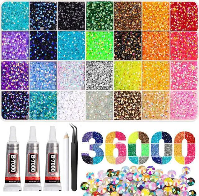 Alt view image 2 of 5 - 36000Pcs Resin Rhinestones 3mm Jelly AB 28Colors for Bedazzling Glitter Kit DIY, Multicolor Crystal Diamond Pearls with 3Pcs 10ml B7000 Jewelry Glue for Bedazzled Nail Art Supplies Decoration | Glitte