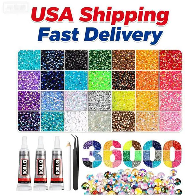 Main image of 36000Pcs Resin Rhinestones 3mm Jelly AB 28Colors for Bedazzling Glitter Kit DIY, Multicolor Crystal Diamond Pearls with 3Pcs 10ml B7000 Jewelry Glue for Bedazzled Nail Art Supplies Decoration | Glitte