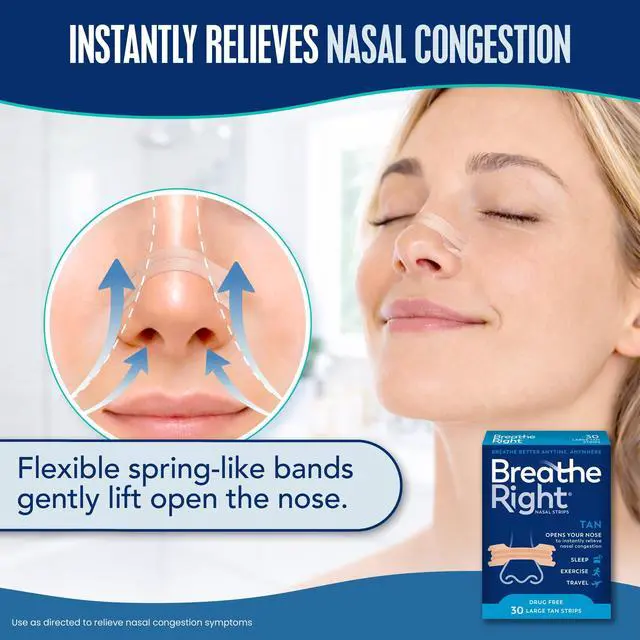 Alt view image 4 of 5 - Breathe Right Original Nasal Strips, Tan Nasal Strips, Large, 30 Count