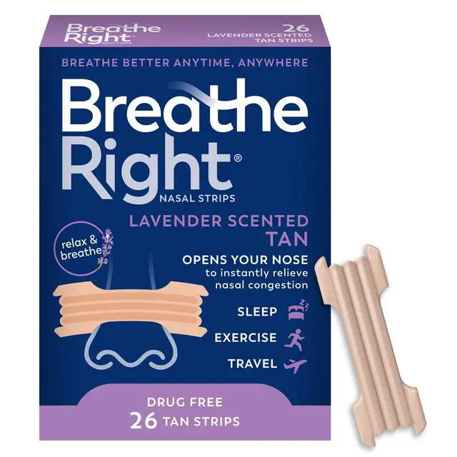 Alt view image 4 of 6 - Breathe Right Nasal Strips, Tan Nasal Strips, Extra Strength, Calming Lavender Scent, 26 Count