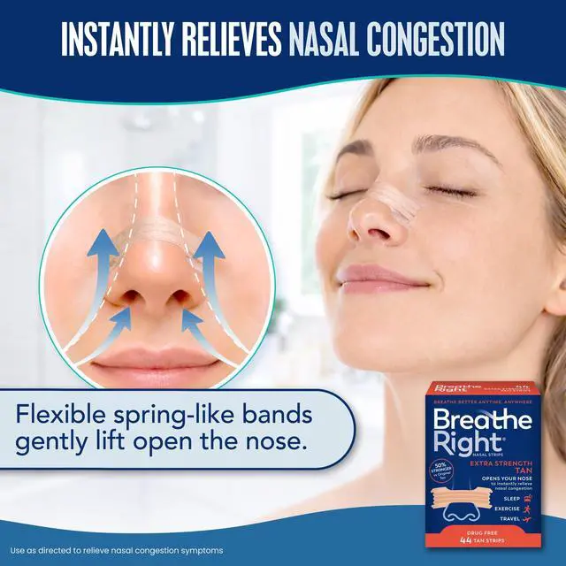 Alt view image 3 of 5 - Breathe Right Nasal Strips, Tan Nasal Strips, Extra Strength, 44 Count