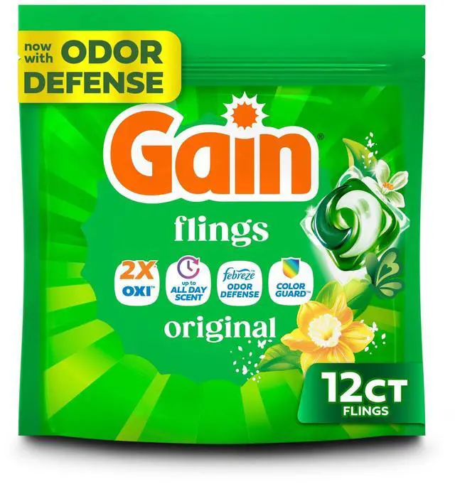 Main image of Gain Flings Laundry Detergent Soap Pacs, 4-in-1 Oxi Boost and Febreze, Original Scent, 12 Count