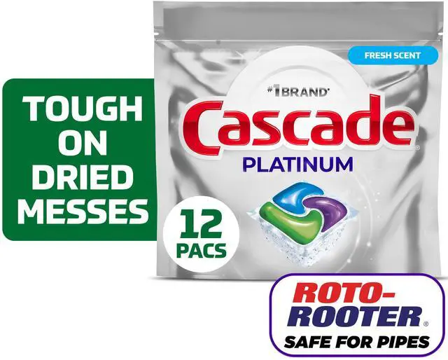 Main image of Cascade Platinum Dishwasher Pods, Dishwasher Detergent, Dish Detergent Soap, Fresh, 12 Count
