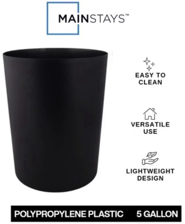 Alt view image 2 of 6 - Mainstays 5 Gallon Plastic Wastebasket, Open Top, Matte Black