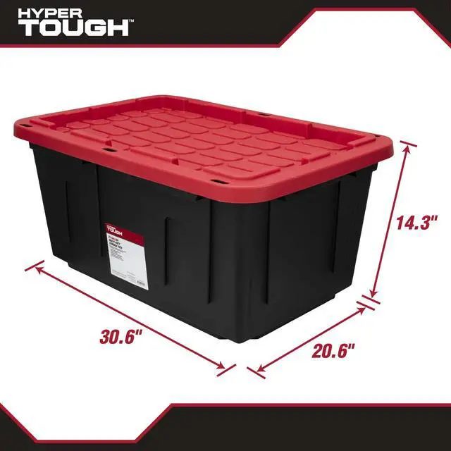 Alt view image 2 of 6 - Hyper Tough 27 Gallon Large Storage Bin with Snap Lid, Black and Red, Heavy Duty Plastic Storage Container