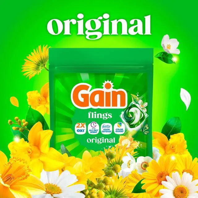 Alt view image 6 of 6 - Gain Flings Laundry Detergent Soap Pacs, 4-in-1 Oxi Boost and Febreze, Original Scent, 12 Count