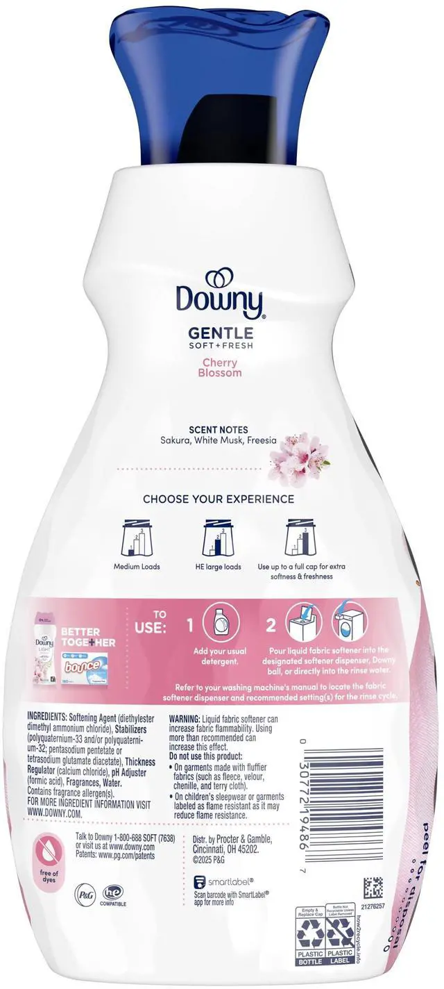 Alt view image 3 of 6 - Downy Gentle Soft and Fresh Liquid Fabric Softener, Cherry Blossom Scent, 26 fl oz, 39 Loads