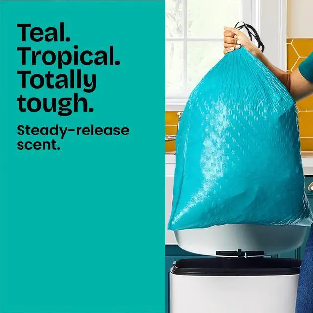 Alt view image 2 of 6 - Glad ForceFlex MaxStrength 13-Gallon Teal Drawstring Tall Kitchen Trash Bags, Febreze Freshness Bahama Bliss Scent, 20 Bags