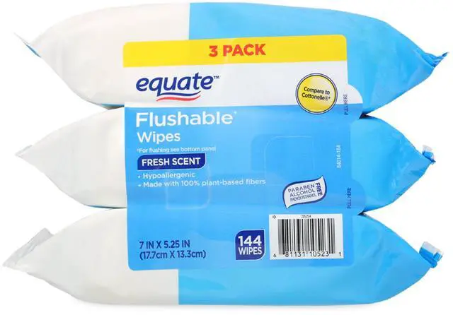Alt view image 2 of 7 - Equate Flushable Wet Wipes, Fresh Scent, 144 Wipes, 3 Pack
