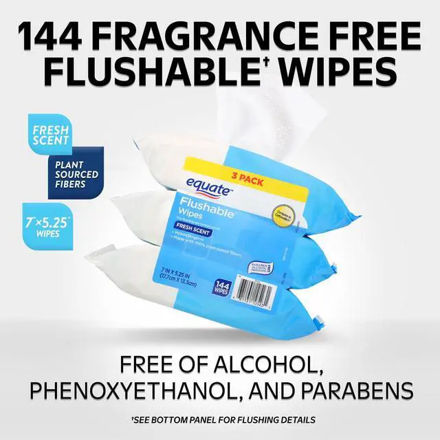 Alt view image 4 of 7 - Equate Flushable Wet Wipes, Fresh Scent, 144 Wipes, 3 Pack