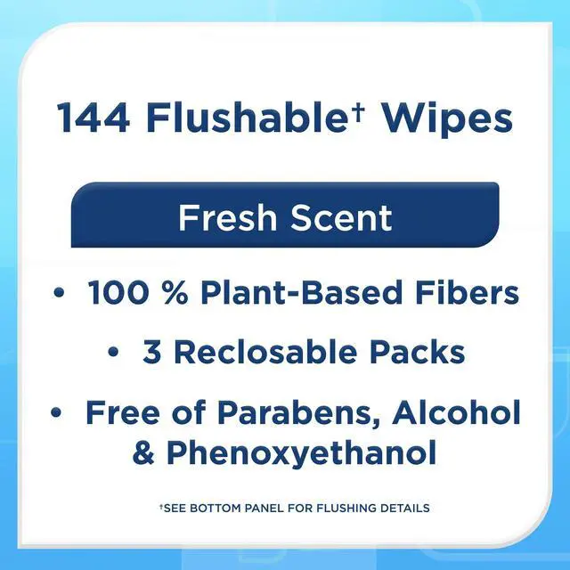 Alt view image 5 of 7 - Equate Flushable Wet Wipes, Fresh Scent, 144 Wipes, 3 Pack
