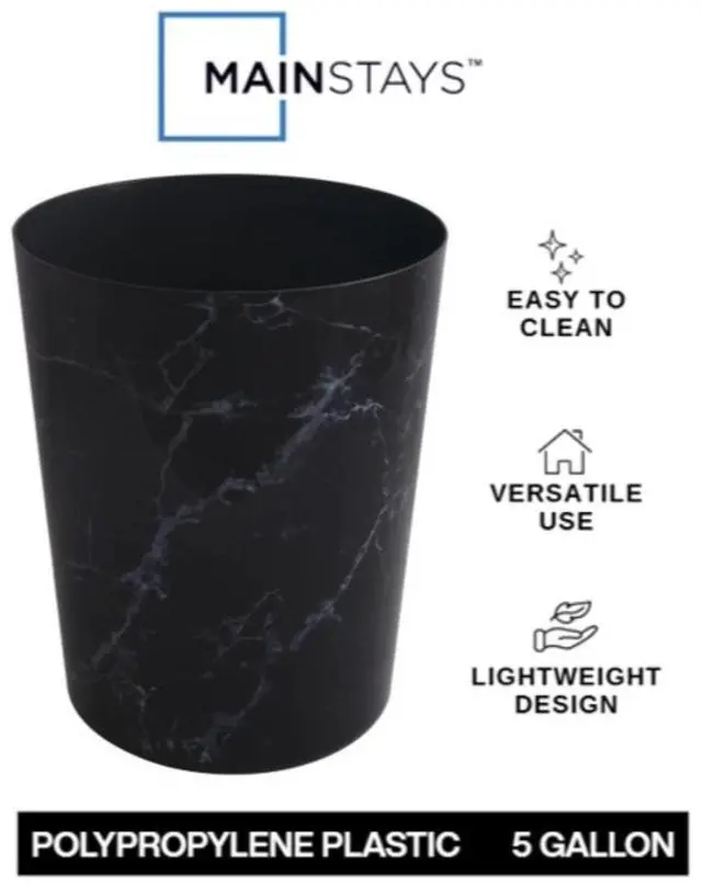 Alt view image 2 of 6 - Mainstays Bathroom Trash Can, 5 Gallon Small Plastic Garbage Bin with No Lid, Black Marble