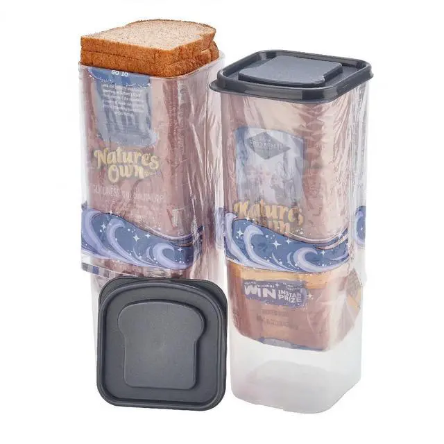 Alt view image 5 of 7 - Mainstays Plastic Bread Bin and Bread Storage Keeper Container with Lid, Pantry Bread Organizer for Loaf Bread and Food Storage, Clear with Gray Lid, 5.25" x 5.25" x 13.62"