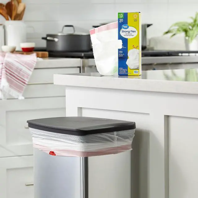 Alt view image 3 of 6 - Great Value Strong Flex 13-Gallon Drawstring Tall Kitchen Trash Bags, Citrus Burst, 20 Count