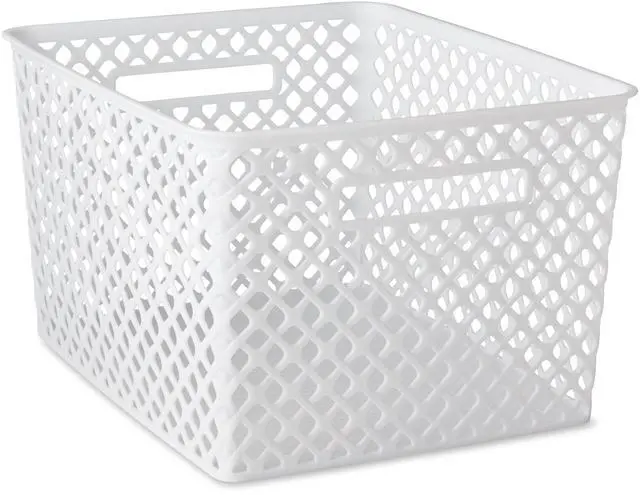Main image of Mainstays Large White Decorative Plastic Storage Basket, 14.7 in x 12 in x 8.5 in