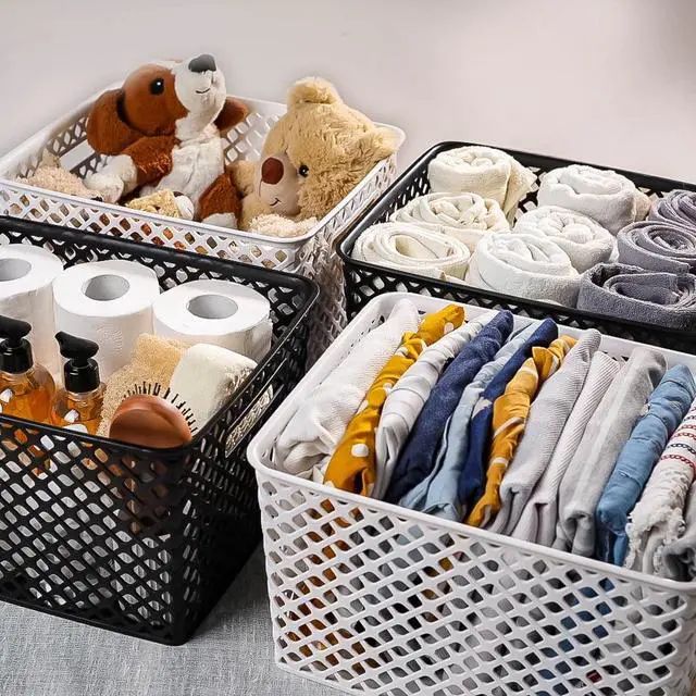 Alt view image 6 of 7 - Mainstays Large White Decorative Plastic Storage Basket, 14.7 in x 12 in x 8.5 in