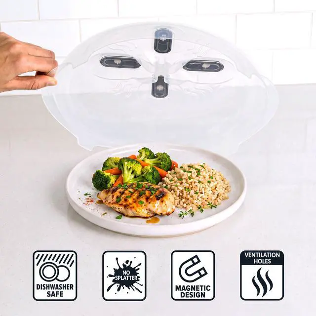 Alt view image 2 of 7 - HomeCraft 12-inch Microwave Plate Cover Shield with Magnets