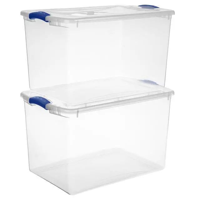 Alt view image 7 of 7 - Sterilite 66 Quart Large Latching Storage Bin, Clear Plastic Storage Container with Latch Lid, Blue