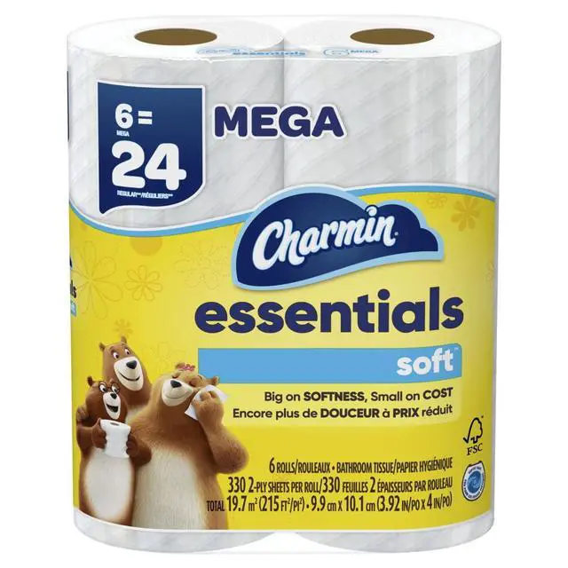 Alt view image 3 of 7 - Charmin Essentials Soft Toilet Paper 6 Mega Rolls, 330 Sheets Per Roll