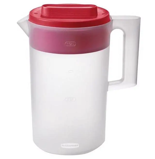 Main image of Rubbermaid, Pitcher, Simply Pour Clear/Red Pitcher Plastic 1 gal, plastic, 1 gal, helpful for family beverage service, A Practical Choice for Everyday Beverage Serving