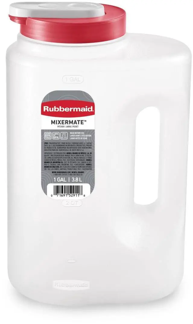 Main image of Rubbermaid Mixermate Leak-Resistant Pitcher, Clear, 3.8 Liter (1 Gallon), Plastic