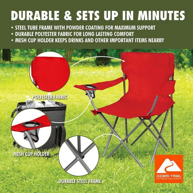 Alt view image 3 of 7 - Ozark Trail Quad Folding Camp Chair with Cup Holder, Bright Red