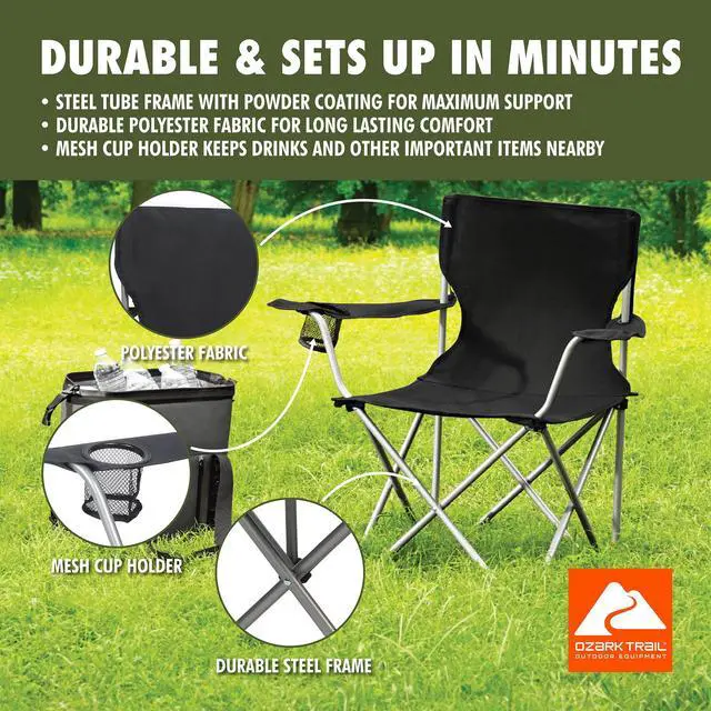 Alt view image 3 of 7 - Ozark Trail Quad Folding Camp Chair with Cup Holder, Black