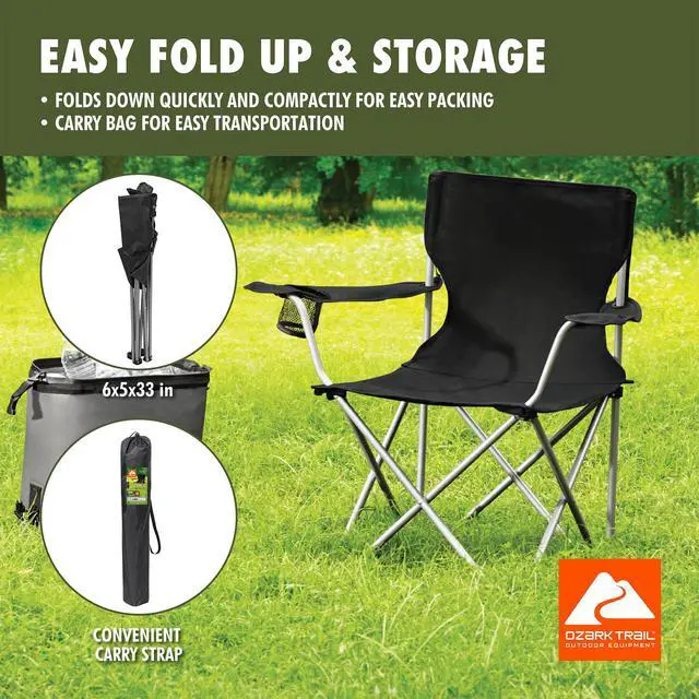 Alt view image 4 of 7 - Ozark Trail Quad Folding Camp Chair with Cup Holder, Black