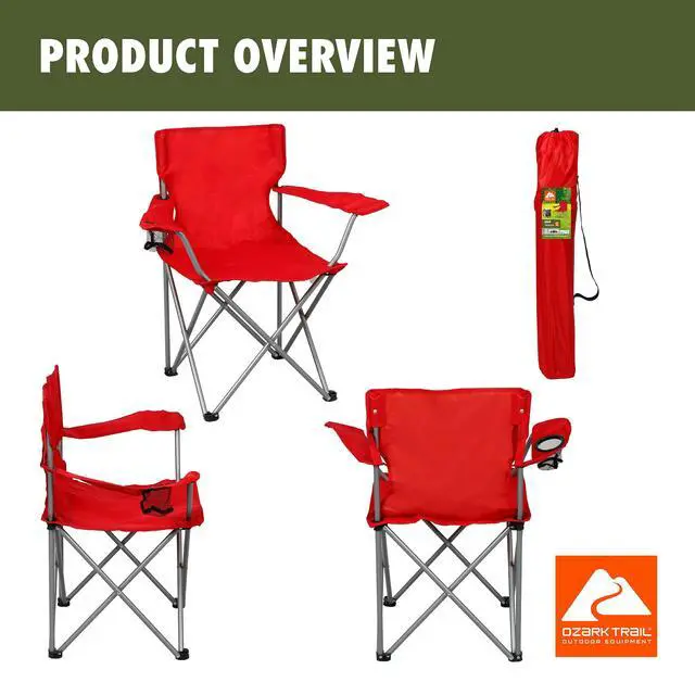 Alt view image 5 of 7 - Ozark Trail Quad Folding Camp Chair with Cup Holder, Bright Red