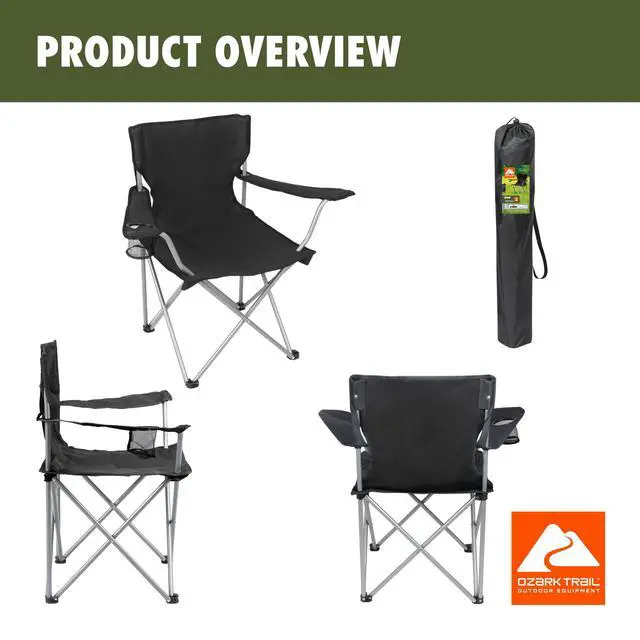 Alt view image 5 of 7 - Ozark Trail Quad Folding Camp Chair with Cup Holder, Black