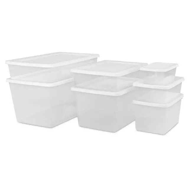 Alt view image 6 of 6 - Sterilite 28 Quart Small Storage Bin, Clear Plastic Storage Container with Snap-On Lid, White