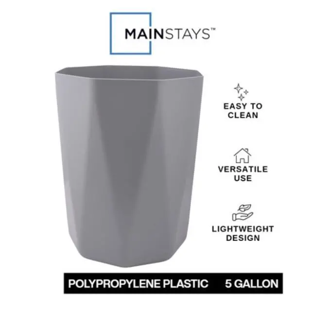 Alt view image 2 of 7 - Mainstays 5 gal Gray Geometric Bathroom Wastebasket, Open Top, Polypropylene Plastic