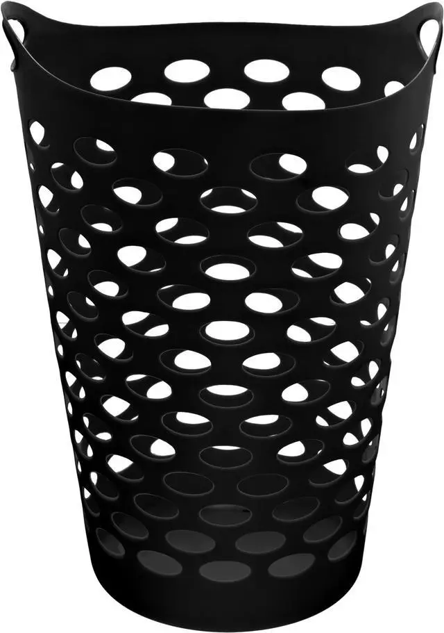 Main image of Mainstays Flexible Round Laundry Hamper with Carry Handles, Black Plastic
