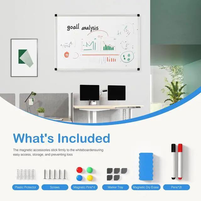 Alt view image 5 of 6 - Gianna 36 X 24 inches Magnetic Dry Erase Board with Aluminum Frame, Whiteboard for Home School