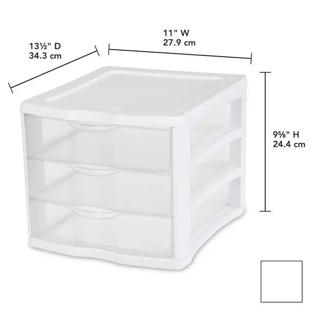 Alt view image 2 of 7 - Sterilite 3 Drawer Unit, Countertop Organizer, Clear Storage Solution for Desks, Countertops, and Shelves, White