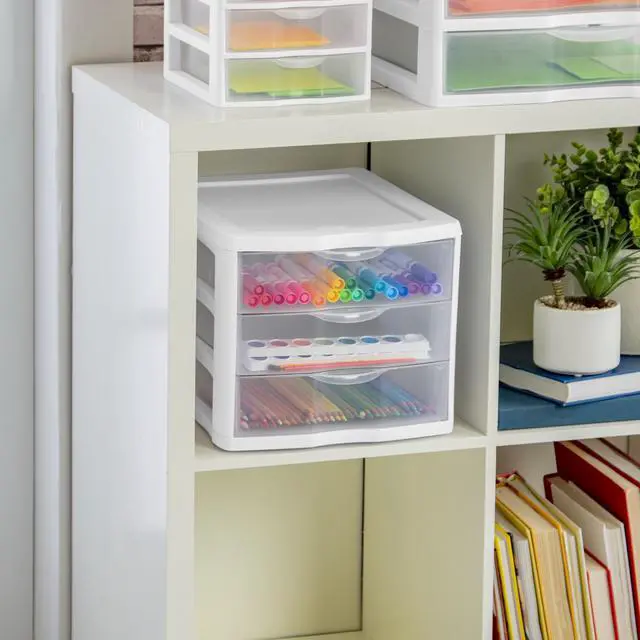 Alt view image 6 of 7 - Sterilite 3 Drawer Unit, Countertop Organizer, Clear Storage Solution for Desks, Countertops, and Shelves, White