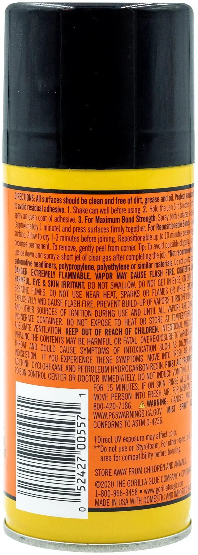 Alt view image 2 of 7 - Gorilla Heavy Duty, Clear Spray Adhesive, 4 Ounce Can