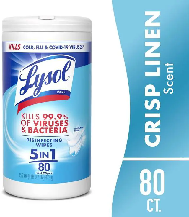 Main image of Lysol Disinfecting Wipes, All Purpose Cleaner, Multi Surface Antibacterial Cleaning Wipes, Cleaning Supplies, Crisp Linen Scent, 80 Count