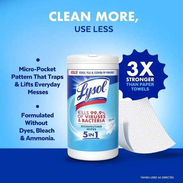Alt view image 4 of 5 - Lysol Disinfecting Wipes, All Purpose Cleaner, Multi Surface Antibacterial Cleaning Wipes, Cleaning Supplies, Crisp Linen Scent, 80 Count