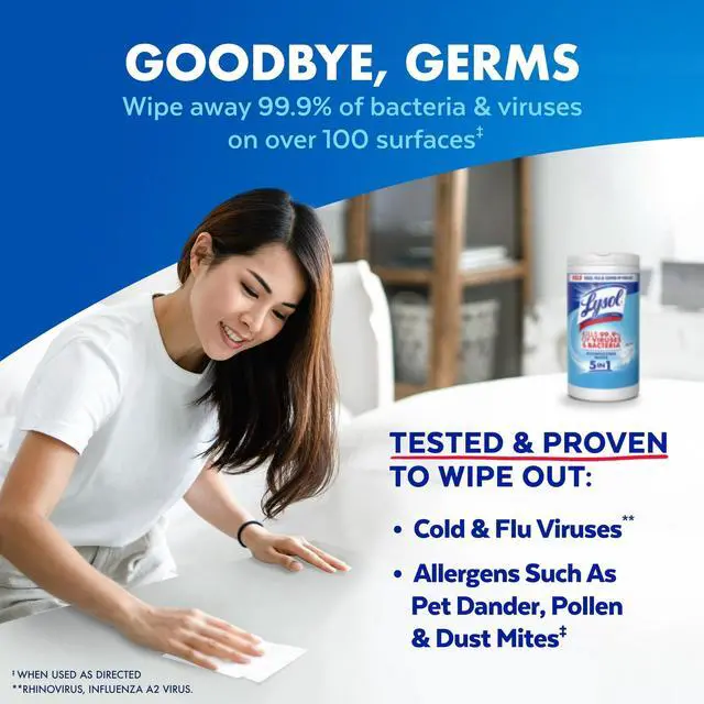 Alt view image 3 of 5 - Lysol Disinfecting Wipes, All Purpose Cleaner, Multi Surface Antibacterial Cleaning Wipes, Cleaning Supplies, Crisp Linen Scent, 80 Count