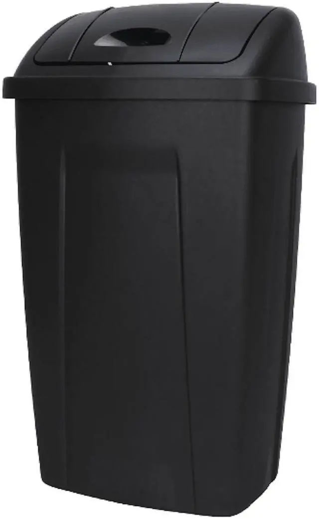 Main image of Mainstays Kitchen Trash Can, 13 Gallon Plastic Garbage Bin with Swing Top Lid, Black