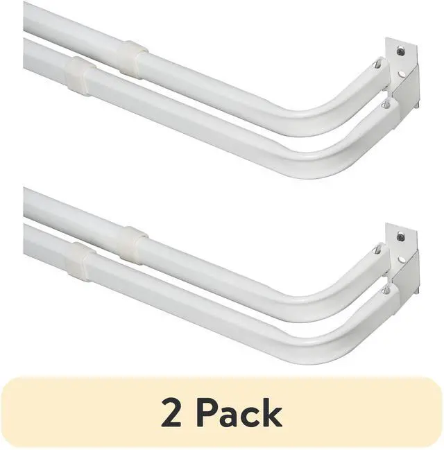 Main image of (2 pack) Mainstays 2-3" Basic Metal Wrap Around Adjustable Double Curtain Rod, 28-48" Adjustable Length, White Finish