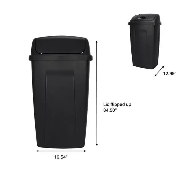 Alt view image 5 of 6 - Mainstays Kitchen Trash Can, 13 Gallon Plastic Garbage Bin with Swing Top Lid, Black