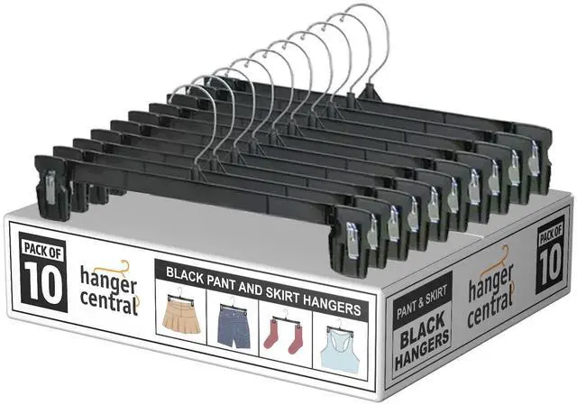 Main image of Hanger Central 10 Pack Black Plastic Pants Hangers with Clips 10 inch